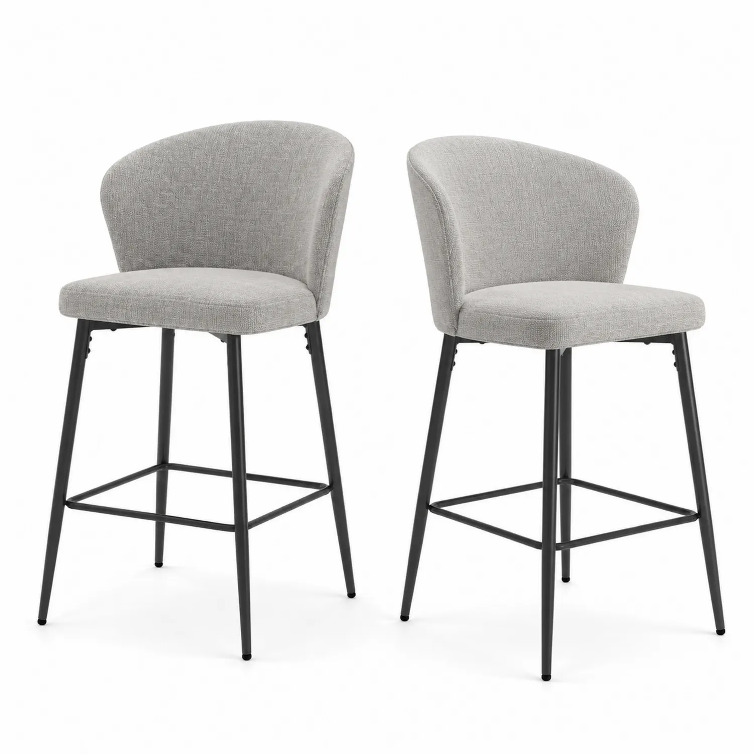 Set de 2 taburetes de tela gris con estructura de metal-nestlumichic