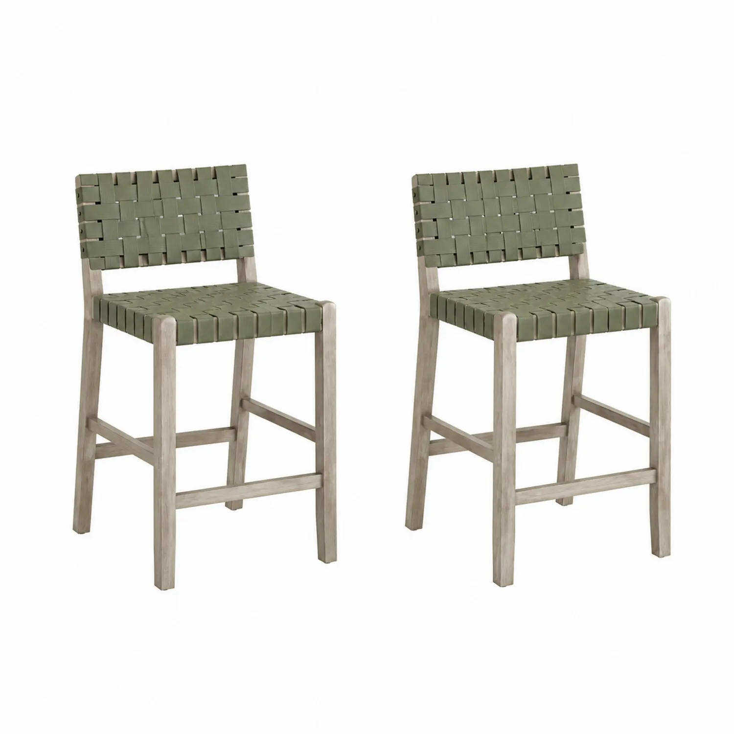 Set de 2 Taburetes de Madera con Asiento Tejido Verde-nestlumichic