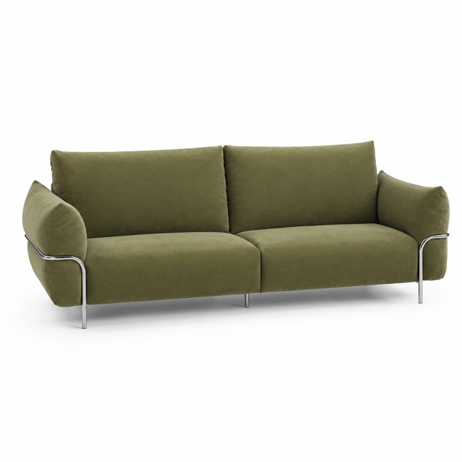 Sofá de tres plazas de tela verde oliva con estructura de metal, 210 cm-nestlumichic