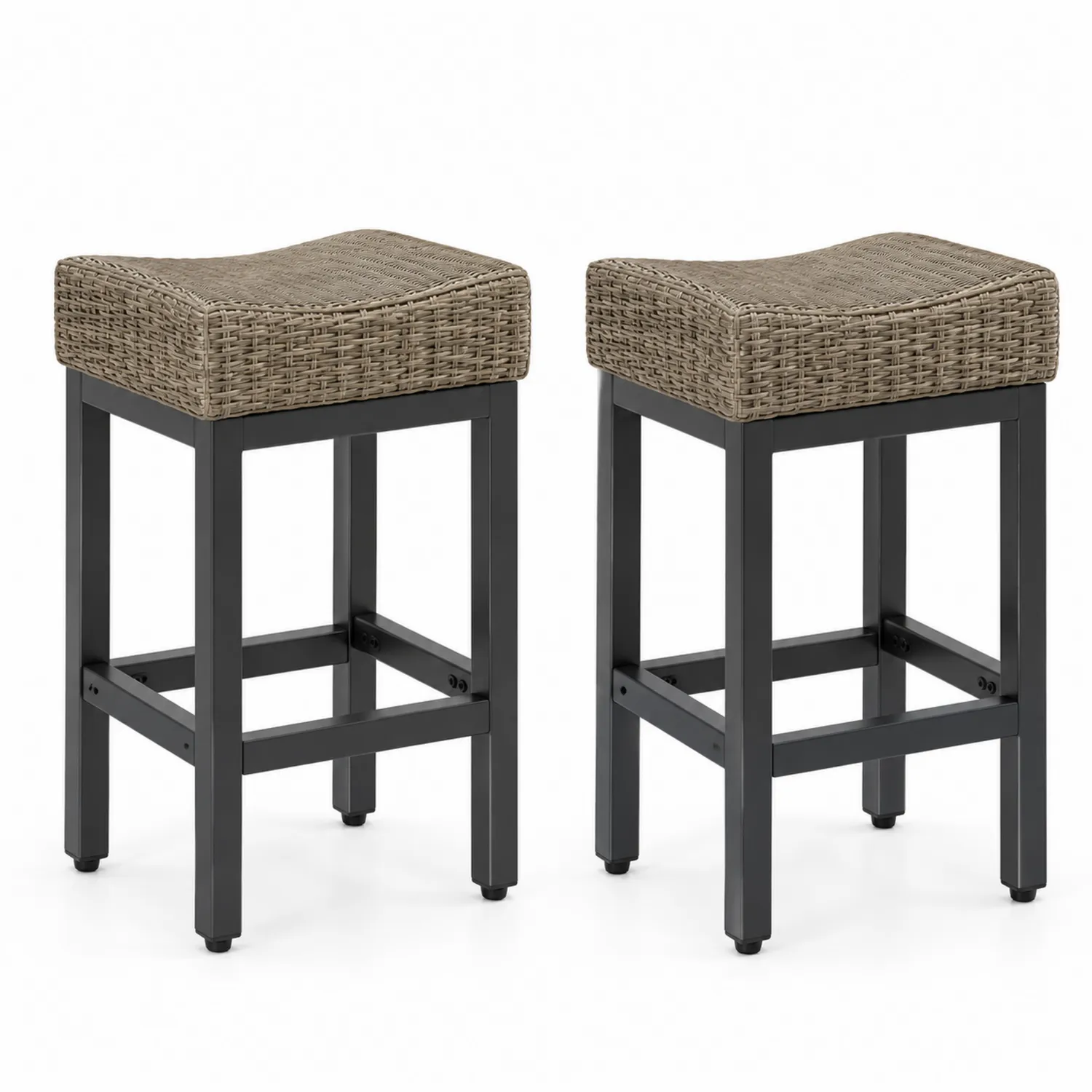 Set de 2 taburetes de ratán sintético y metal 45x45x75 cm-nestlumichic