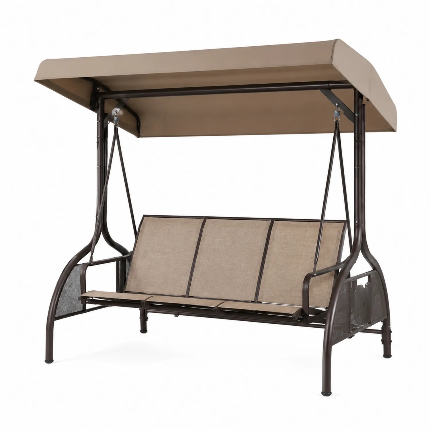 Columpio de metal y tela sintética marrón para 3 personas con toldo ajustable-nestlumichic