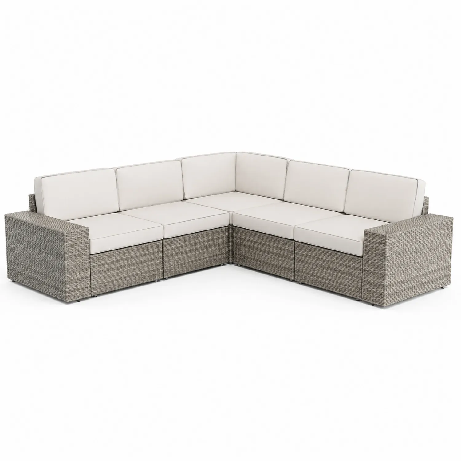Sofá Esquinero Modular en L de Ratán Sintético con Cojines Crema-nestlumichic