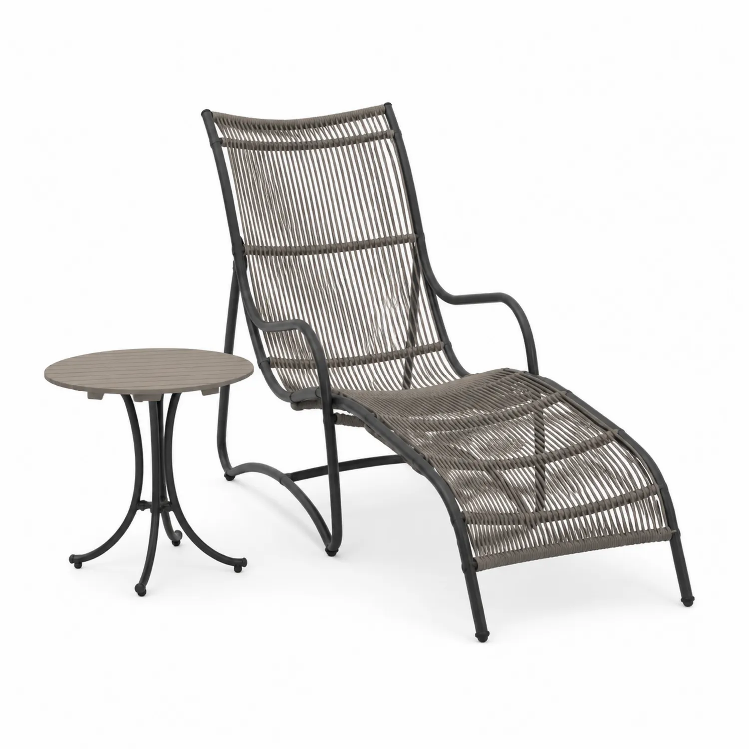 Conjunto de Tumbona y Mesa de Cuerda y Metal Gris-nestlumichic
