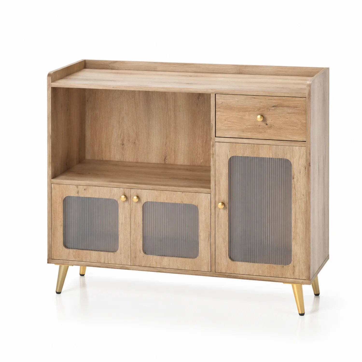 Aparador de Madera con Puertas de Vidrio Acanalado-nestlumichic