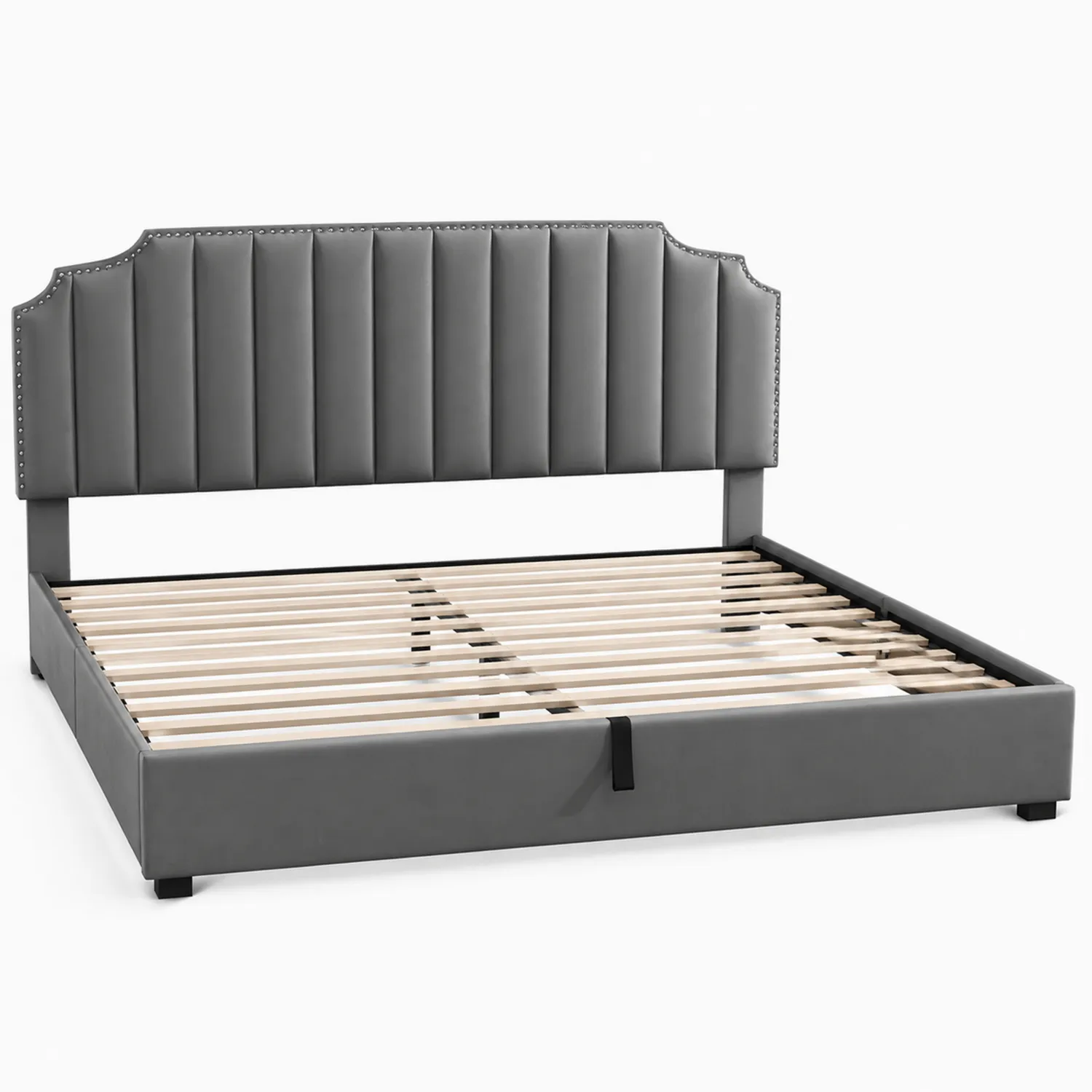 Cama doble de madera y piel sintética gris 140x200 cm con cabecero-nestlumichic
