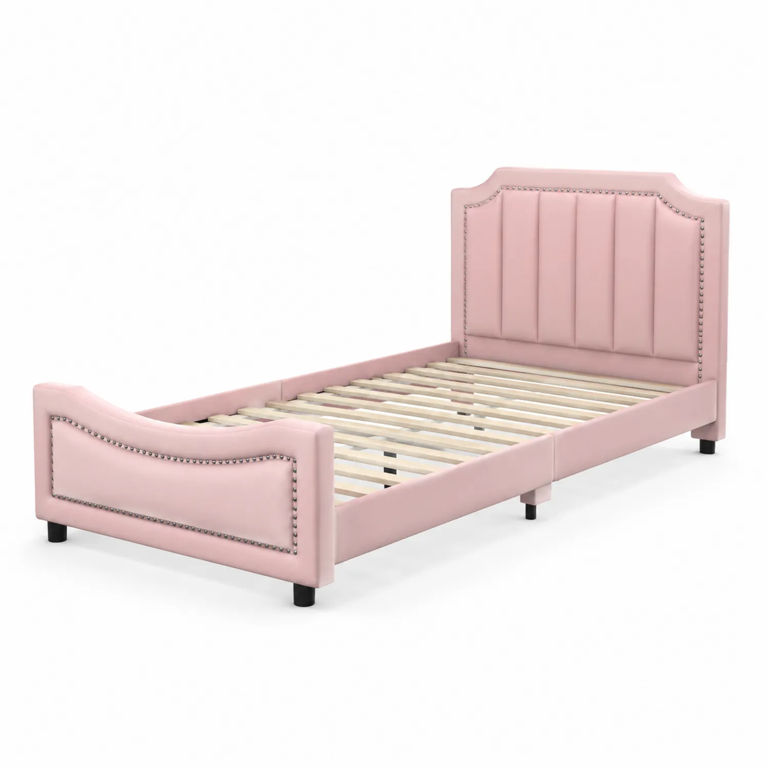 Cama individual de cuero sintético rosa con detalles decorativos-nestlumichic