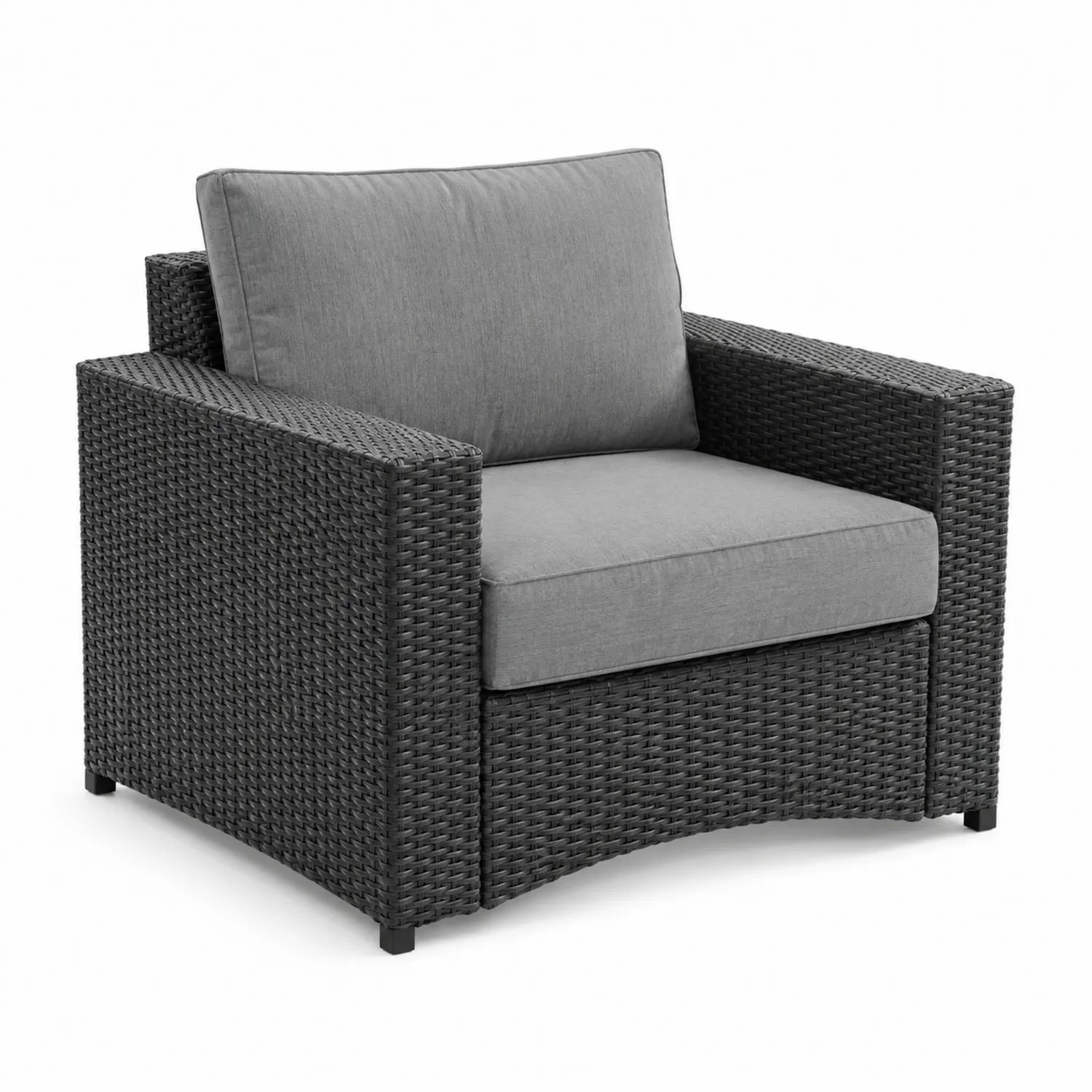 Sillón de ratán sintético gris con cojines-nestlumichic