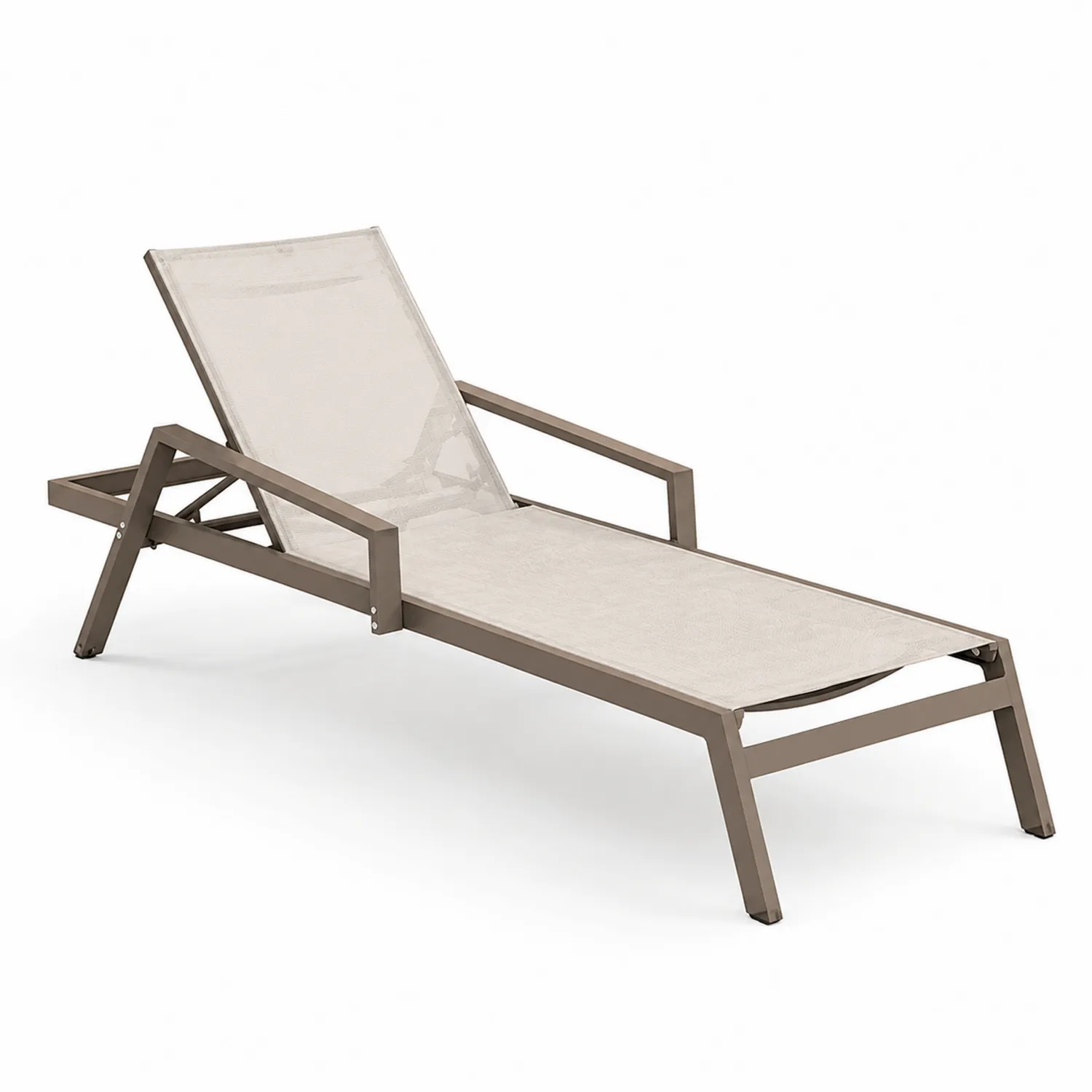 Tumbona de aluminio y textileno marrón y beige, ajustable, 200 cm x 70 cm x 35 cm-nestlumichic
