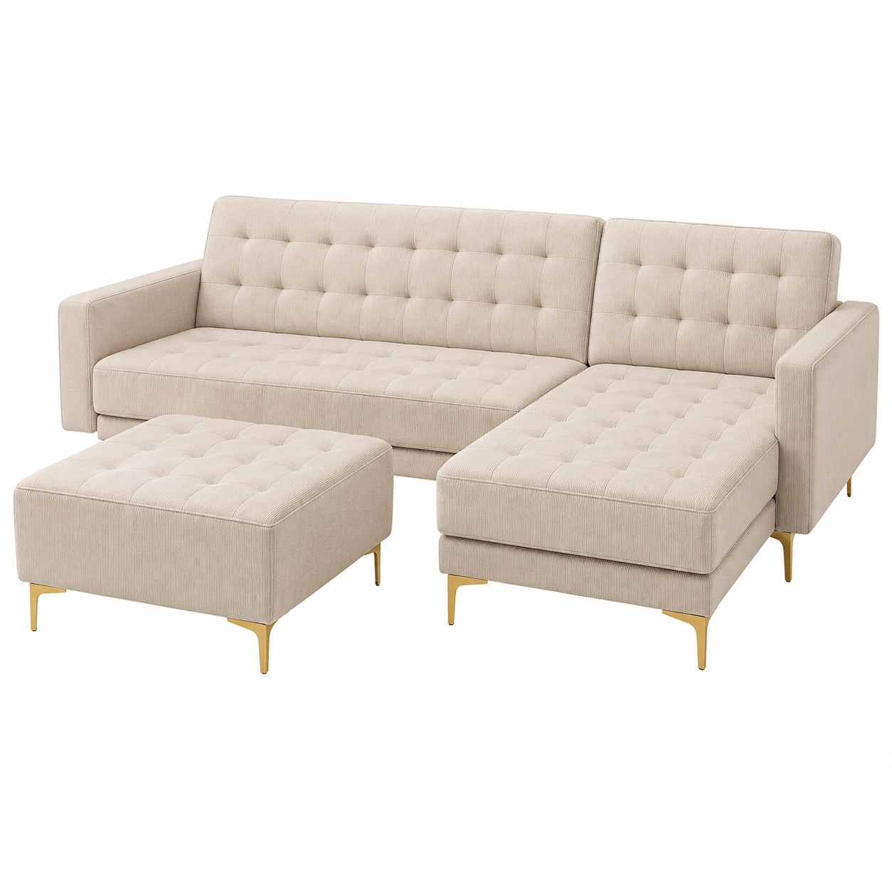 Sofa chaise longue Beige arena con puff-hovessia