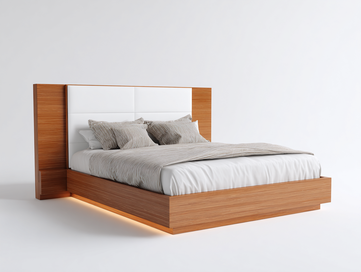 Doppelbett Holzwerkstoff 200x160x100 cm Holzoptik-Weiß - Modernes Design mit LED-Beleuchtung - für Schlafzimmer-Mavexdadecor
