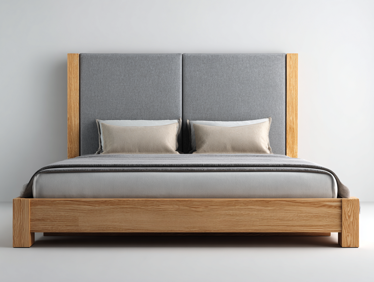 Doppelbett Holz Stoff 200x180x105 cm Eiche-Grau - Modernes Design - für Schlafzimmer-Mavexdadecor