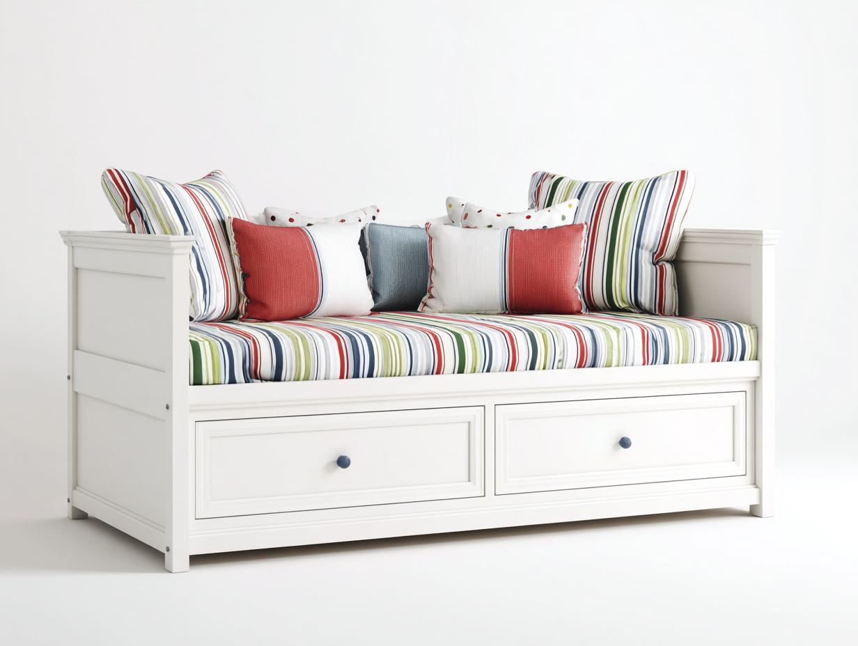 Schlafsofa Holz Stoff 200x90x80 cm Weiß Mehrfarbig - Mit Schubladen - Klassisches Design - geeignet für Schlafzimmer-Mavexdadecor