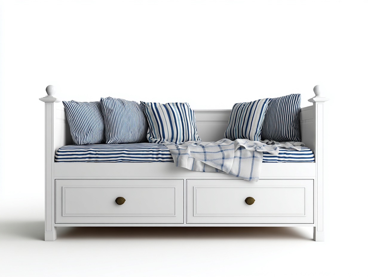 Schlafsofa Holz Stoff 200x90x80 cm Weiß Blau - Mit Schubladen - Klassisches Design - geeignet für Schlafzimmer-Mavexdadecor