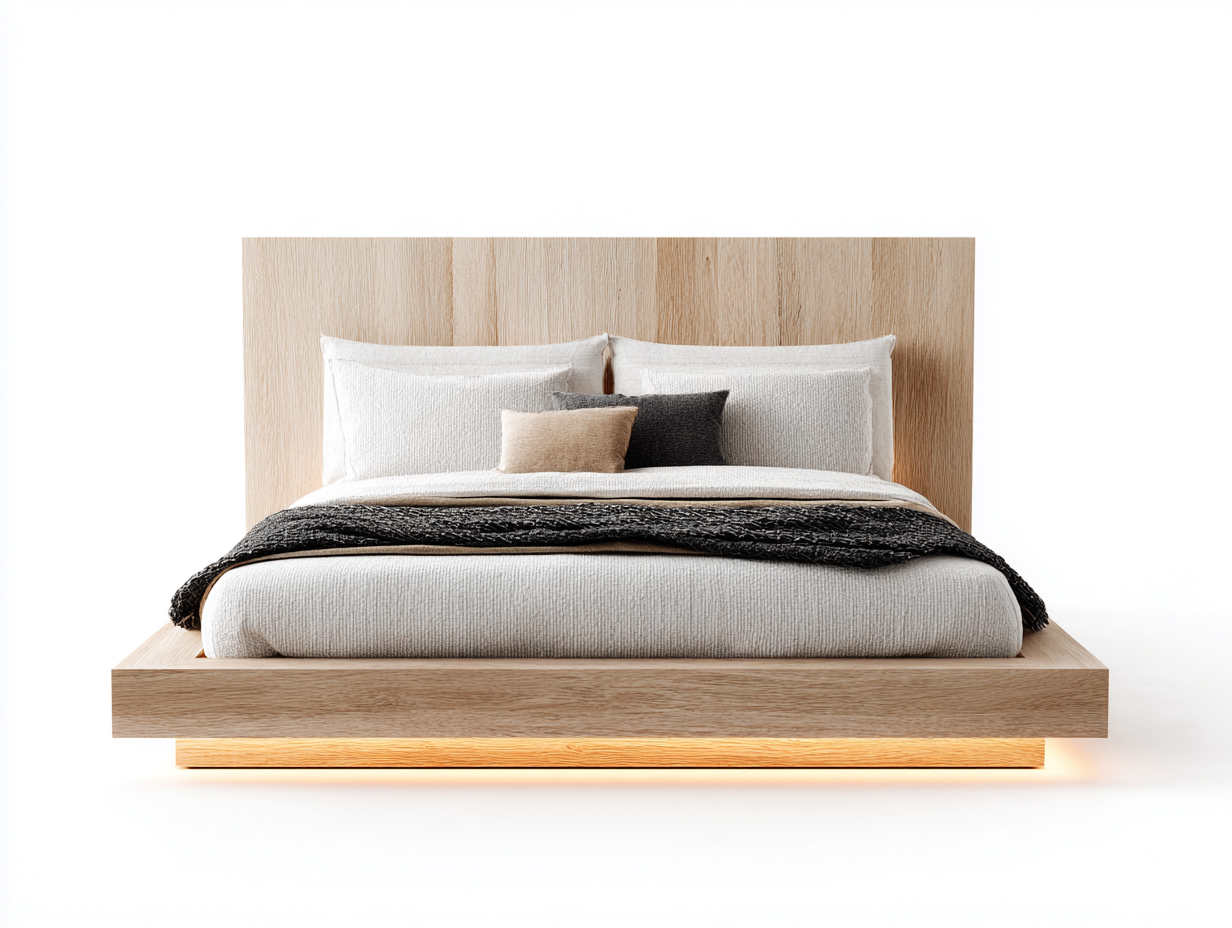 Doppelbett Massivholz 200x180x95 cm Naturholz - LED Beleuchtung - Modernes Design - geeignet für Schlafzimmer-Mavexdadecor