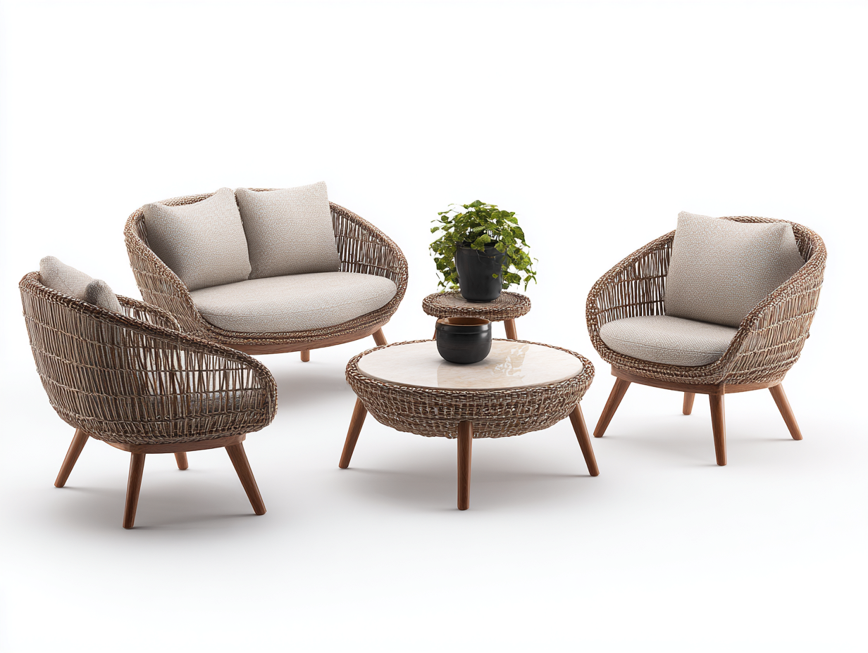 Garten Lounge Set Rattan Holz 130x75x80 cm Natur-Beige - Mit Tisch - Modernes Design für Garten Terrasse-Mavexdadecor