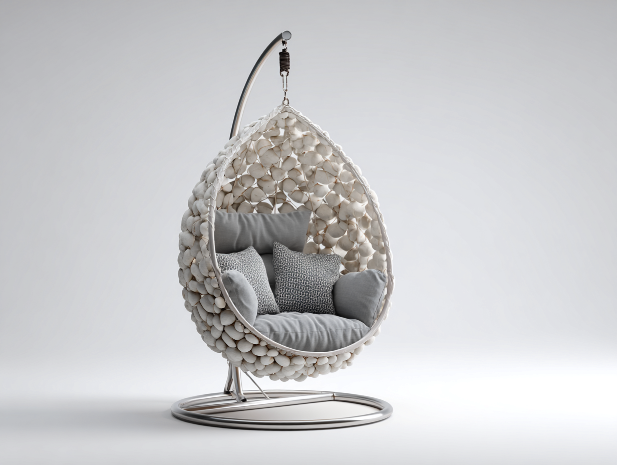 Hängesessel für Garten Metall Steinoptik Stoff 95x85x195 cm Weiß Grau - Mit Gestell - Modernes Design - geeignet für Garten-Mavexdadecor