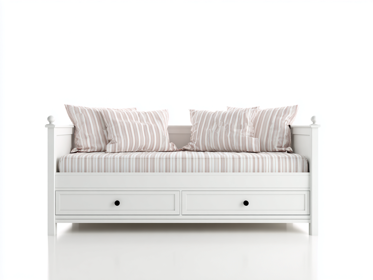 Schlafsofa Holz Stoff 200x90x80 cm Weiß Beige - Mit Schubladen - Klassisches Design - geeignet für Schlafzimmer-Mavexdadecor