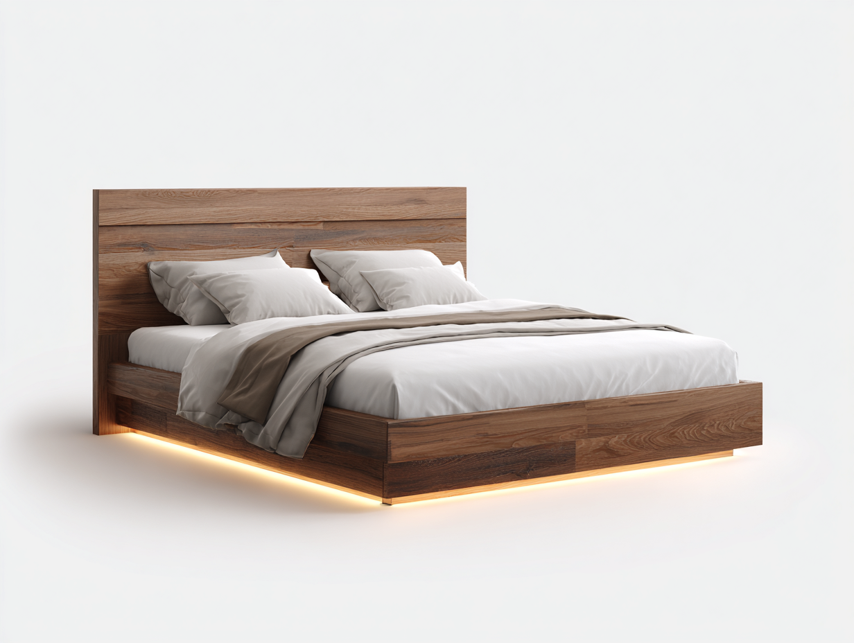 Doppelbett Massivholz 200x180x100 cm Braun - LED Beleuchtung - Modernes Design - geeignet für Schlafzimmer-Mavexdadecor