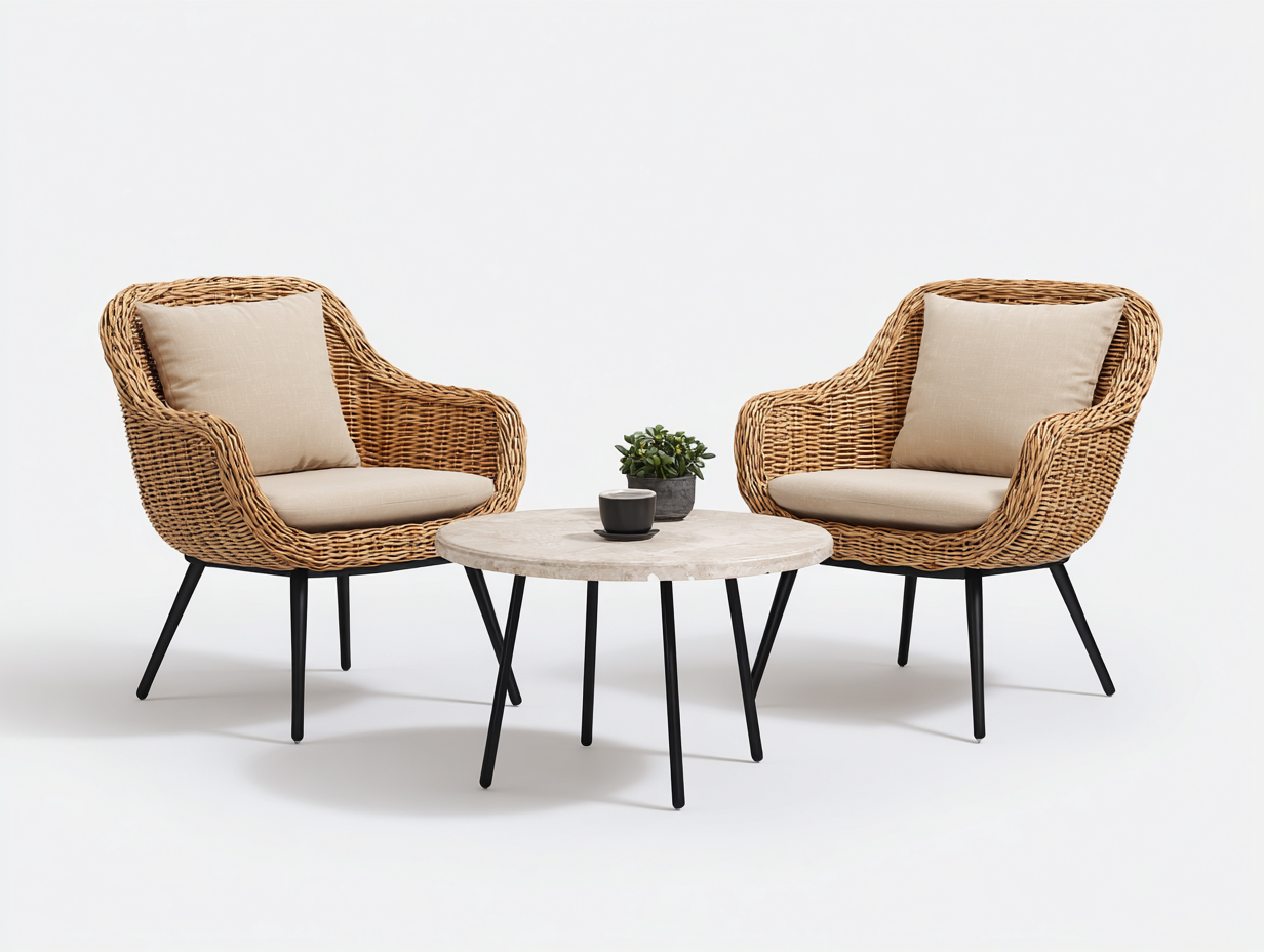 Garten Lounge Set Rattan Metall 70x70x75 cm Natur-Beige - Mit Tisch - Modernes Design für Garten Terrasse-Mavexdadecor