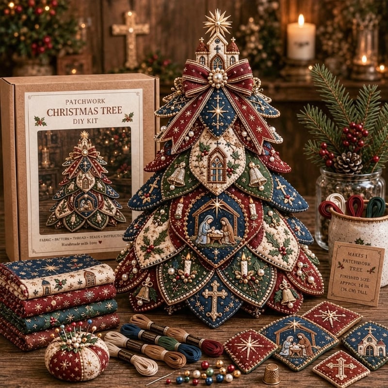 🔥LAST DAY 49% OFF - ✝️Religious-Themed Beaded & Quilted Christmas Tree DIY Kit