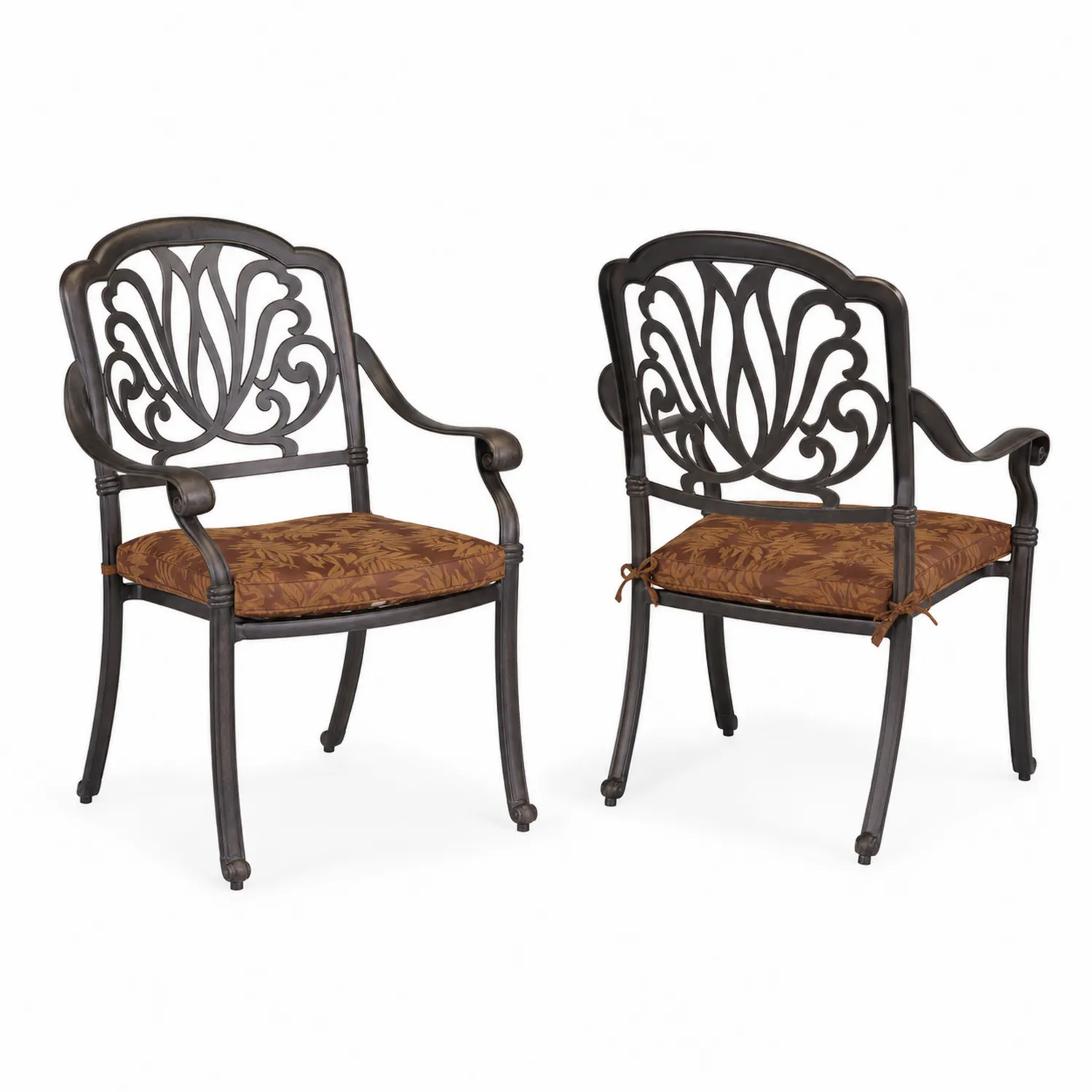 Conjunto de Sillas de Patio de Aluminio Negro con Cojines Marrones
