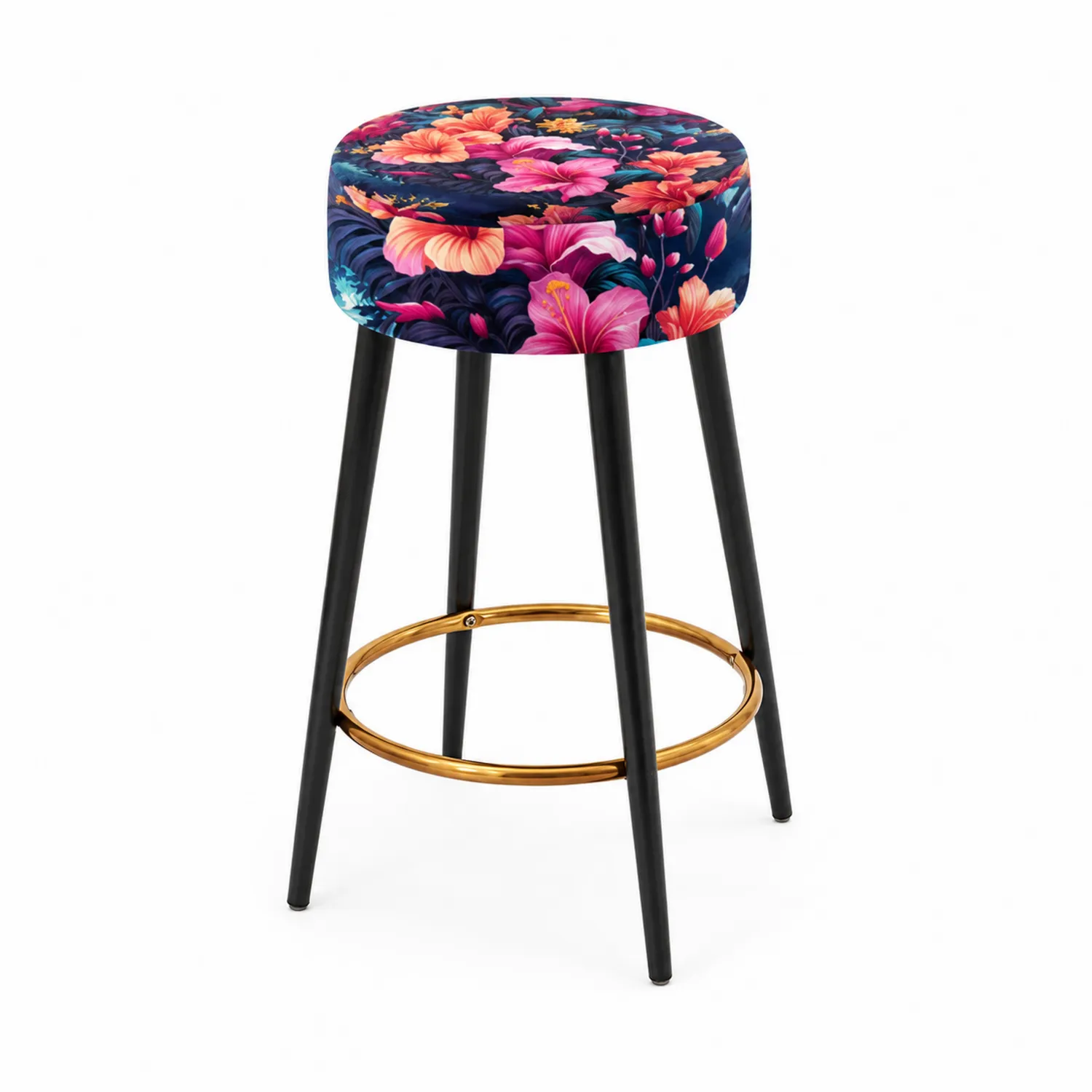 Taburete de Bar con Asiento Floral y Patas de Metal