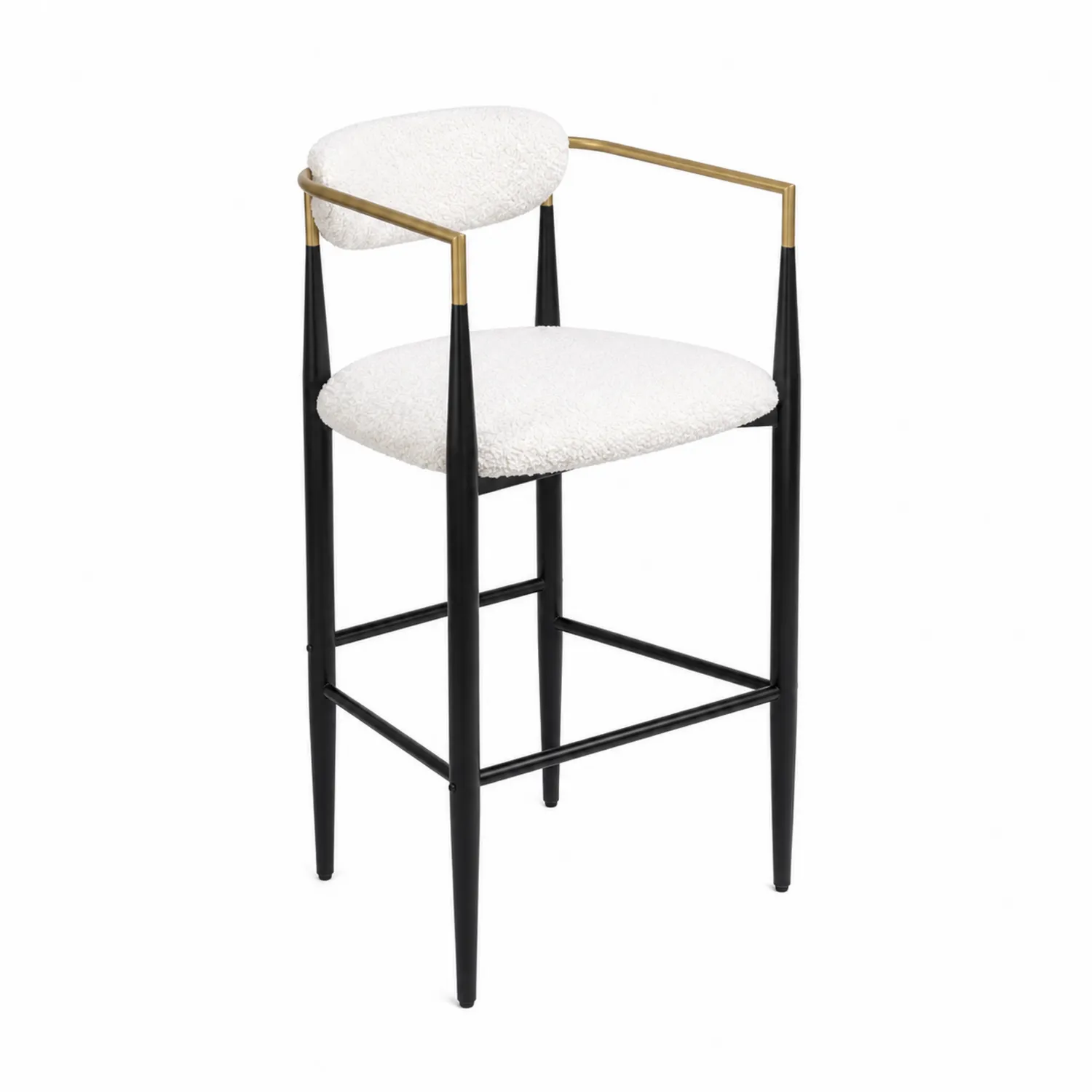 Taburete de bar de acero negro con asiento de tela de poliéster blanco