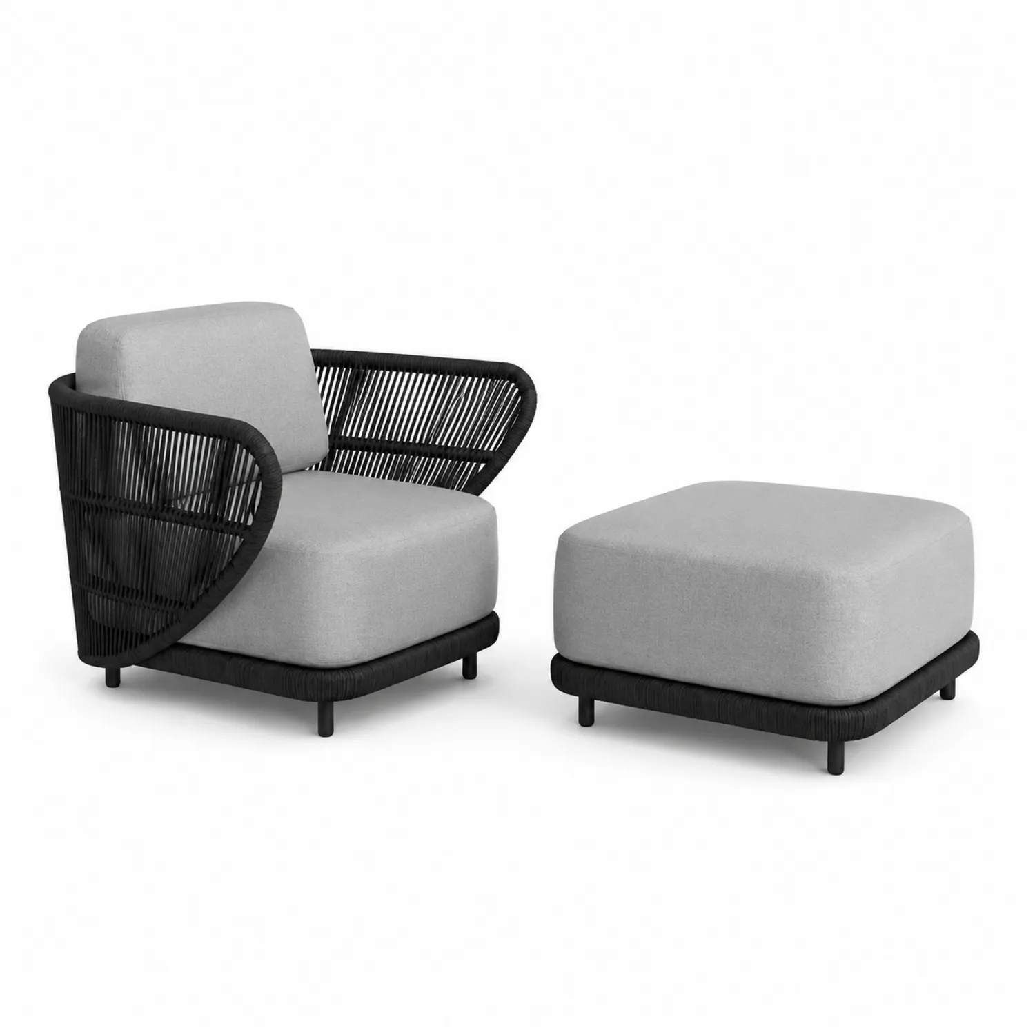 Set de Sillón y Reposapiés de Aluminio y Poliuretano Gris/Negro