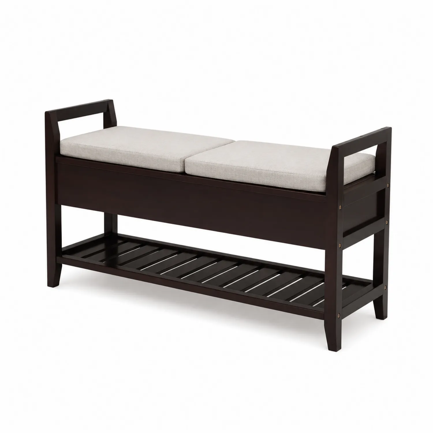 Banco de madera con cojines de poliéster Beige 120x40x45 cm
