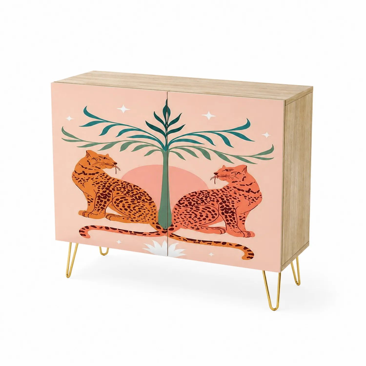 Aparador de Madera con Estampado de Leopardos y Patas Doradas