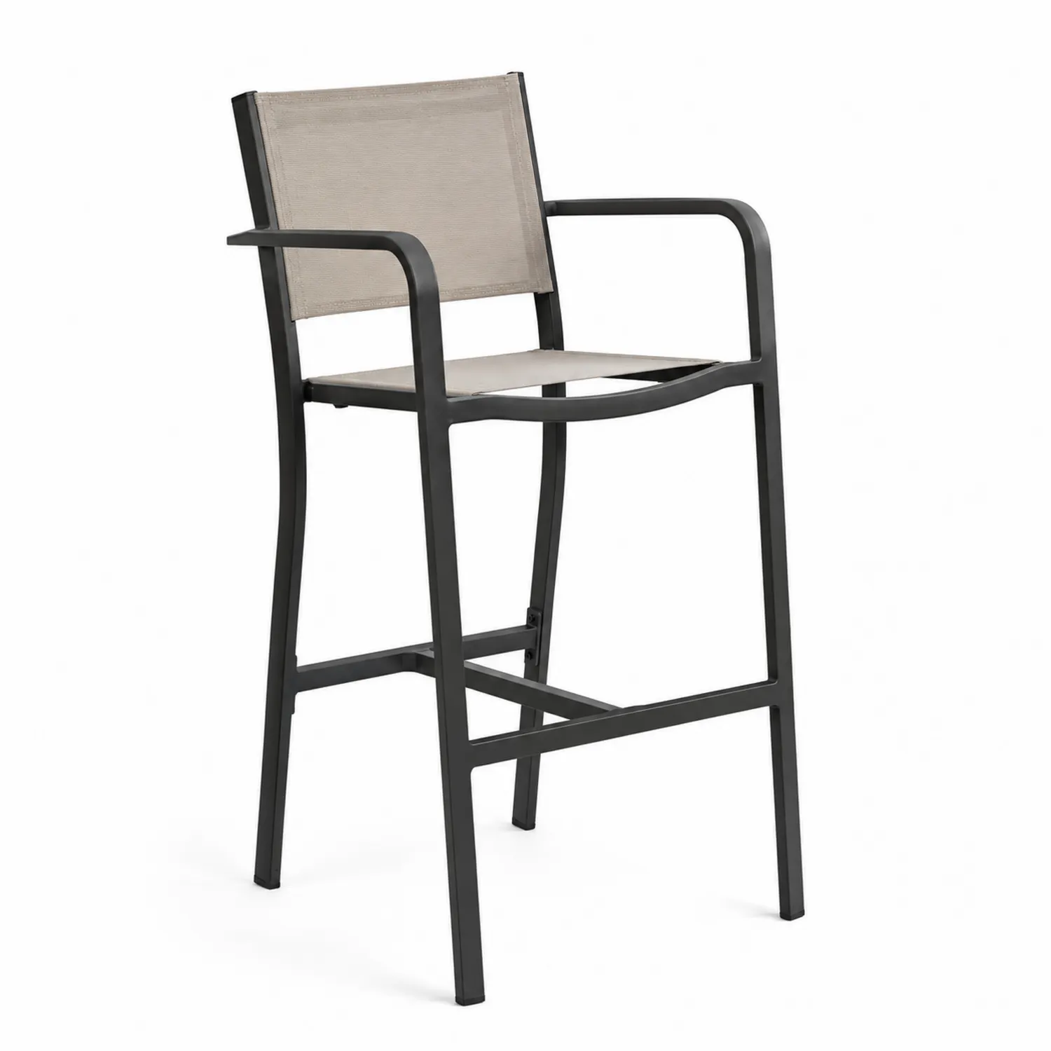 Taburete de aluminio y textilene Negro y Beige 110 cm