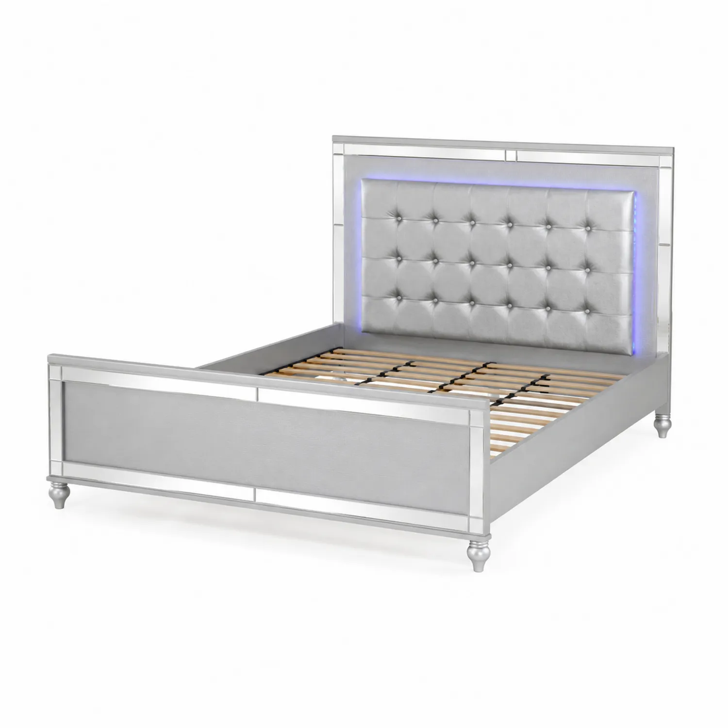 Cama de Cuero Sintético PU con Cabecero LED Plata 200x160 cm