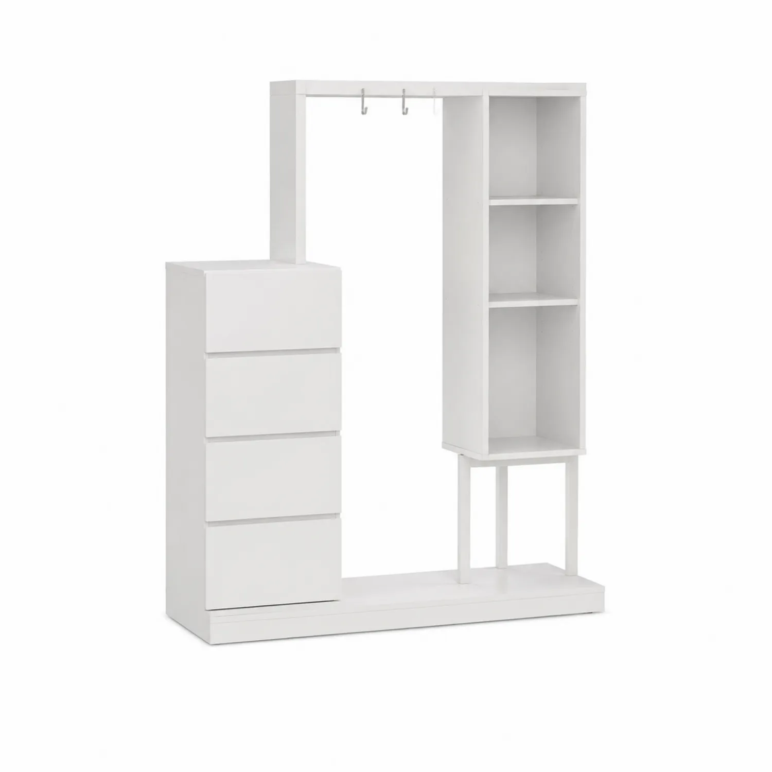 Armario blanco de madera aglomerada con estantes y cajones