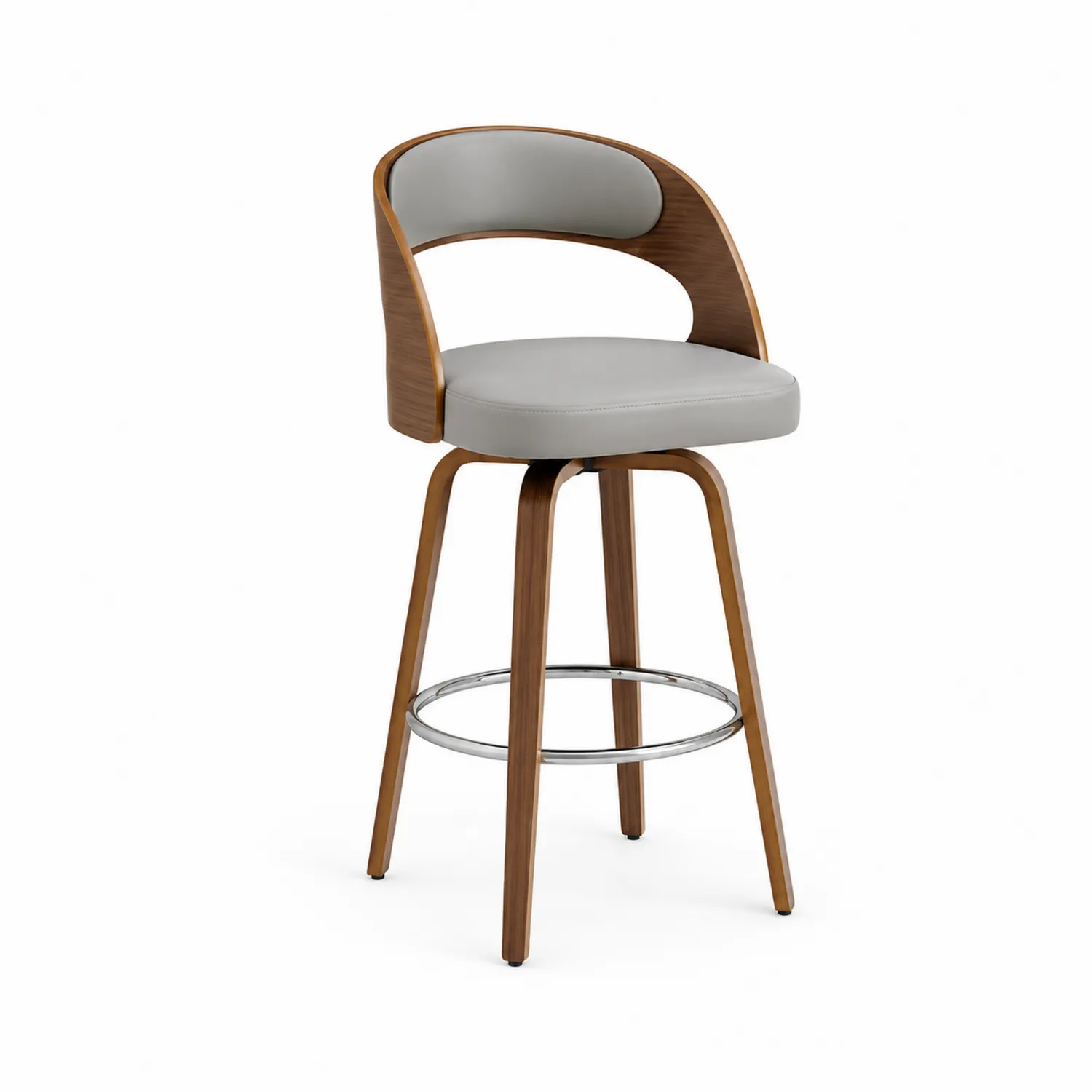 Taburete de Madera y Cuero PU Gris