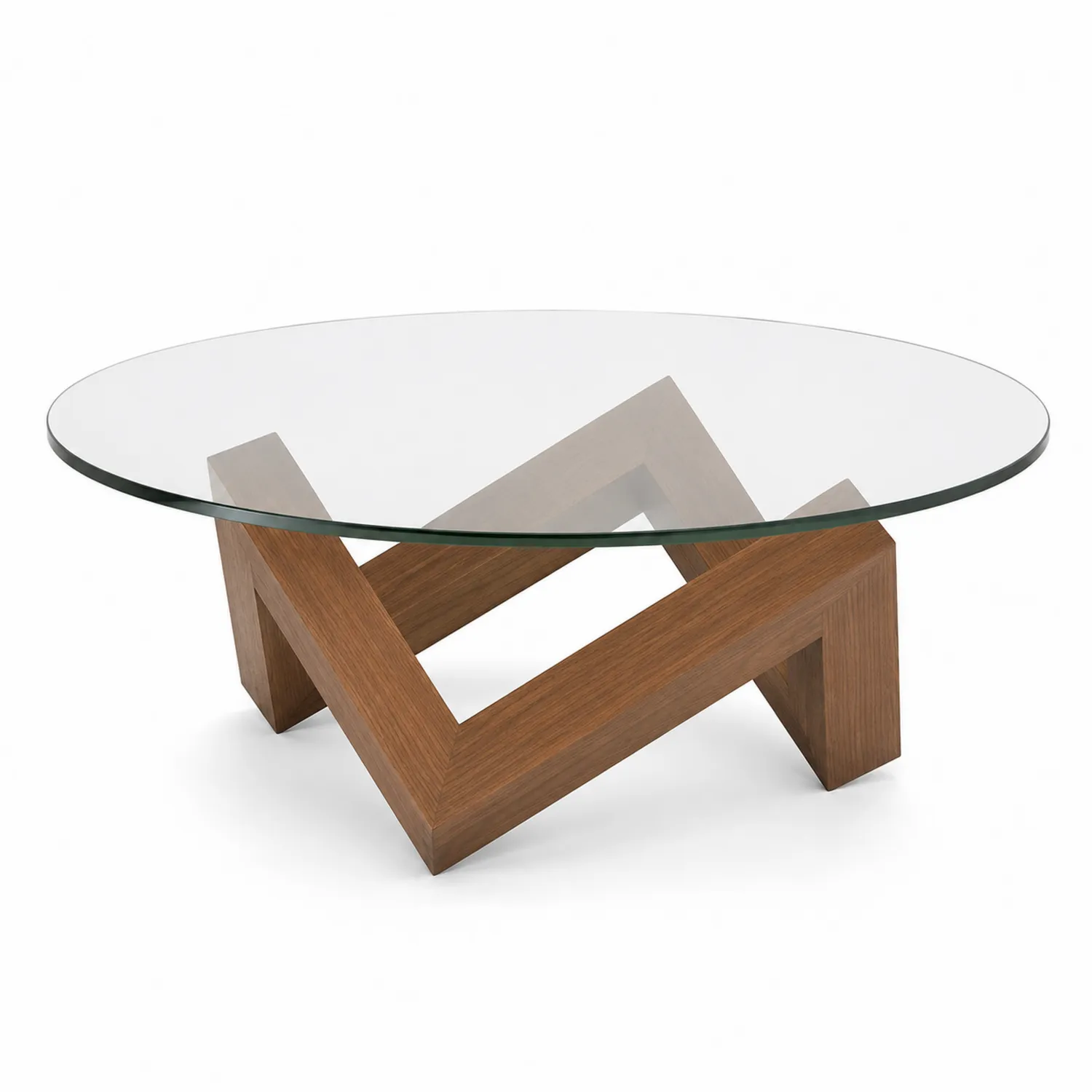 Mesa de centro de vidrio templado y base de madera 90cm