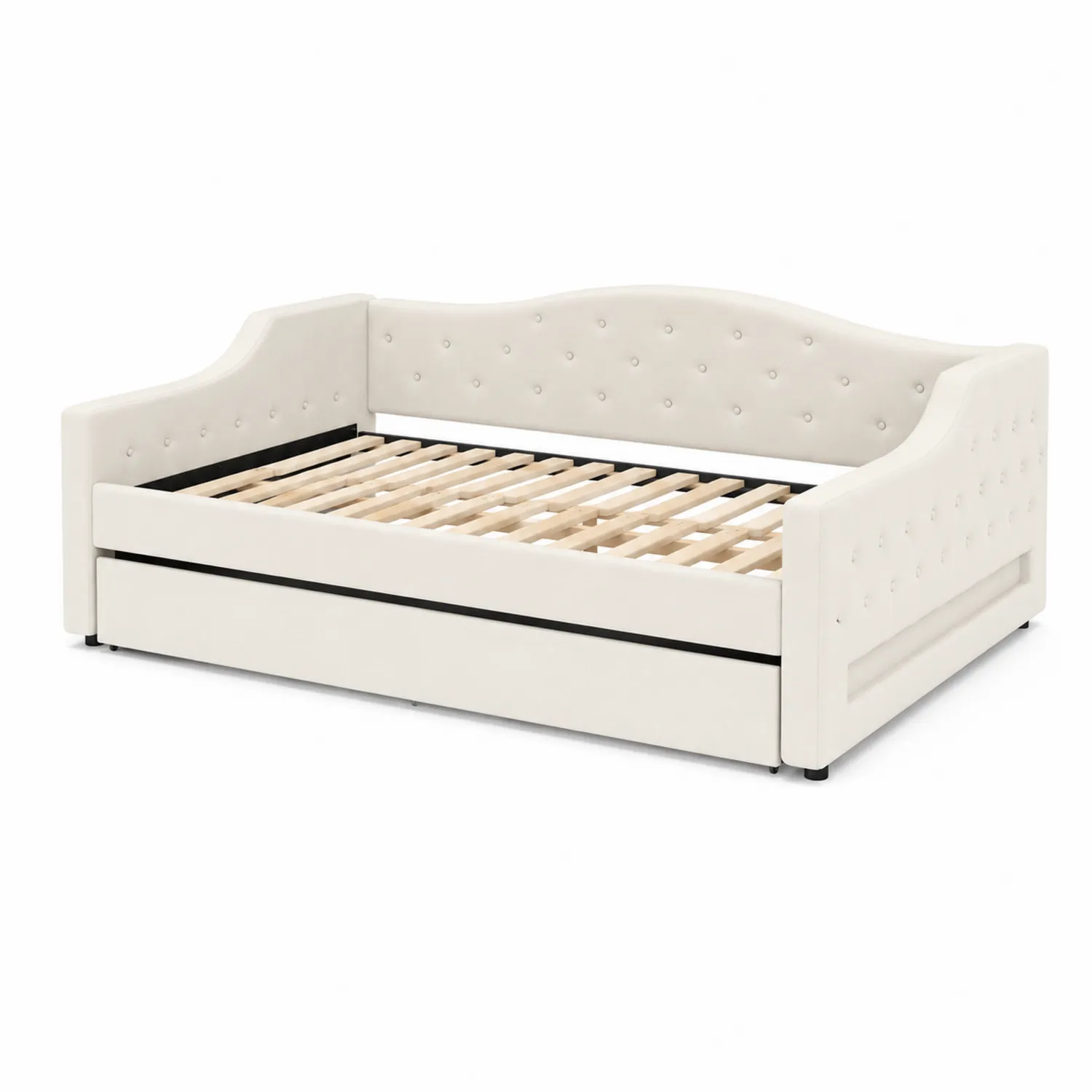 Diván cama con somier de madera tapizado en cuero sintético beige 200x90 cm