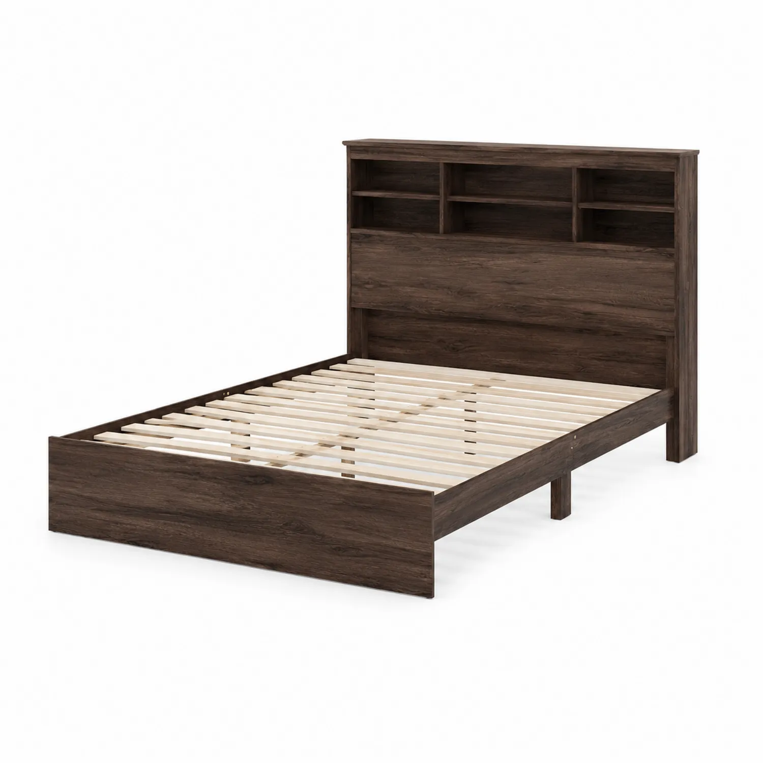 Cama doble con estantería de madera 140x200 cm