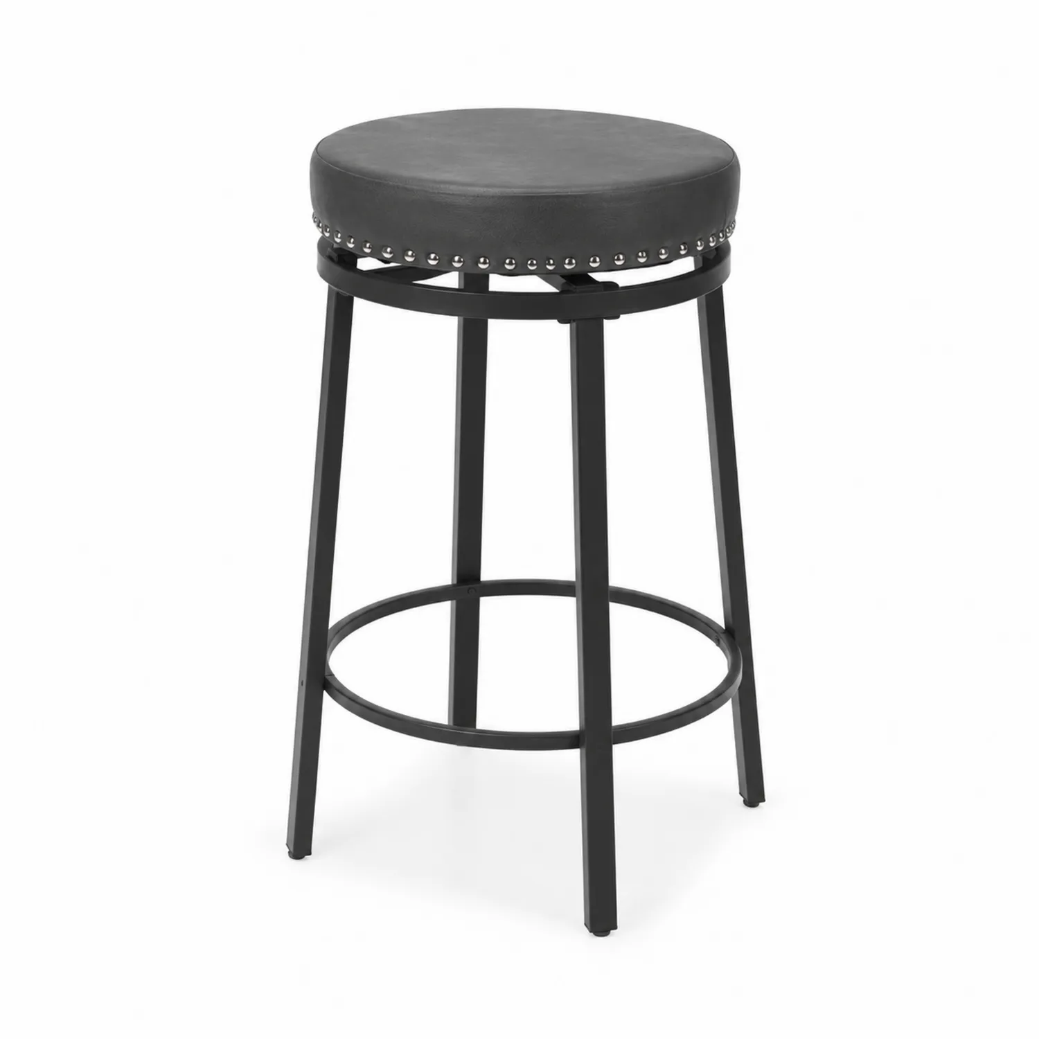 Taburete de bar de piel sintética y metal negro 75 cm