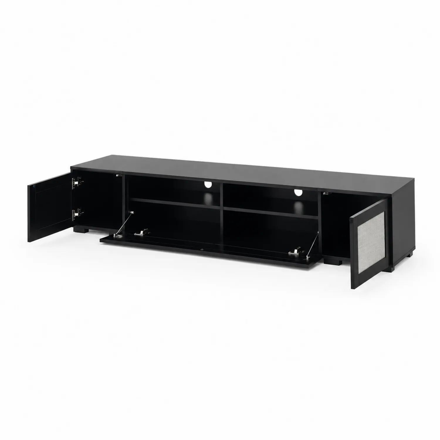 Mueble de TV de MDF Negro con Puertas Abatibles