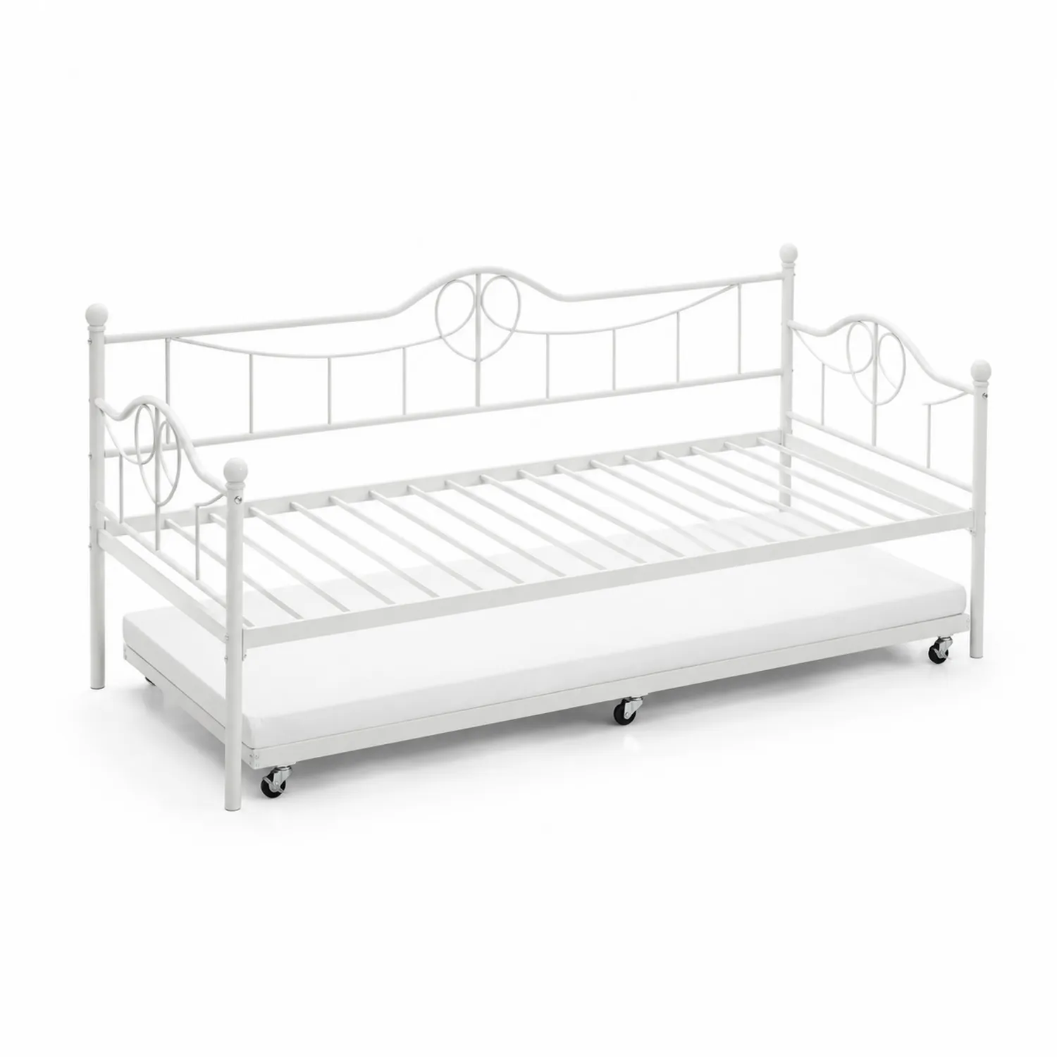Cama nido de acero blanco con colchón extraíble