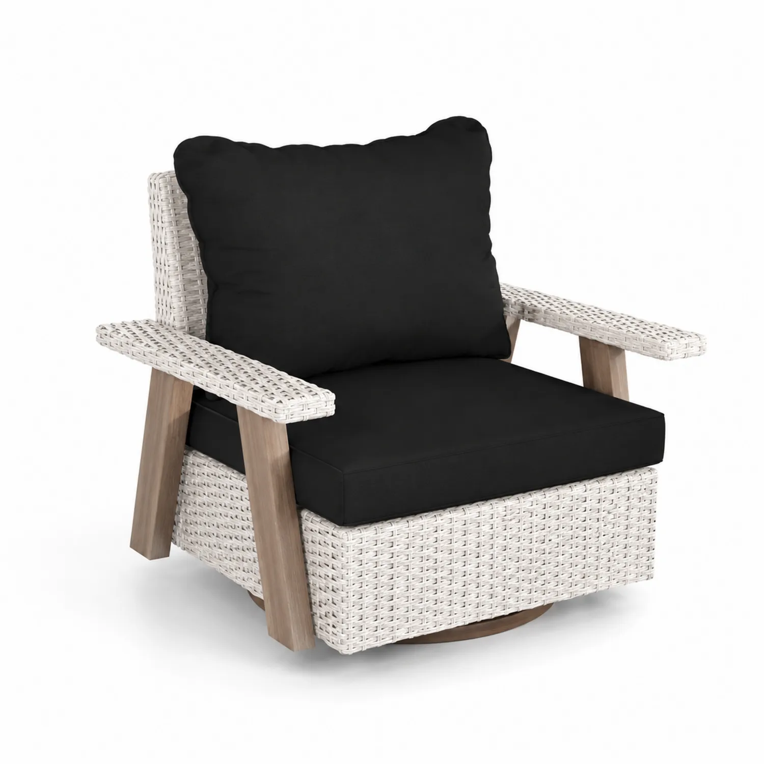 Sillón de Ratán Blanco con Cojines de Tela de Poliéster Negro