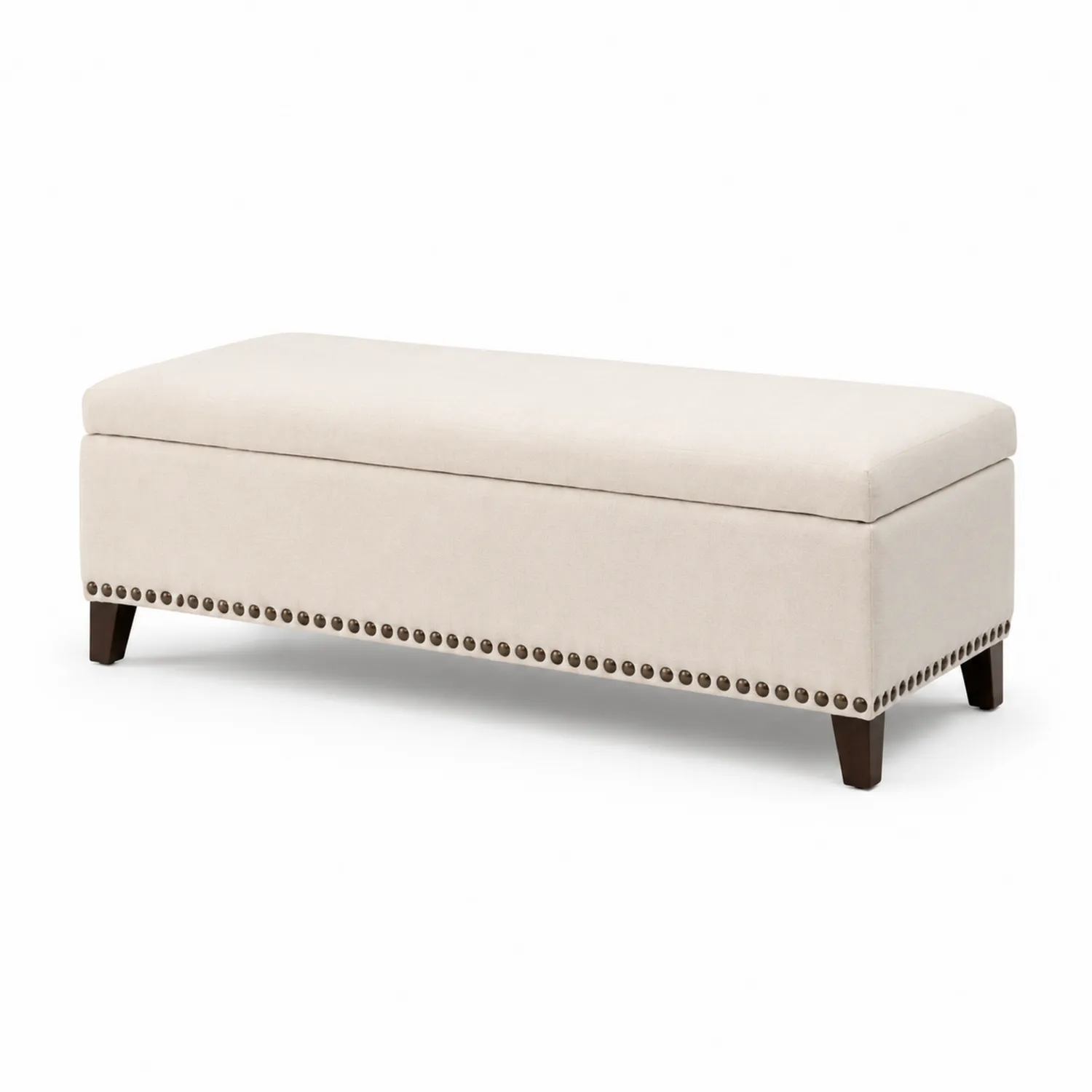 Banco de almacenamiento tapizado en poliéster beige con patas de madera
