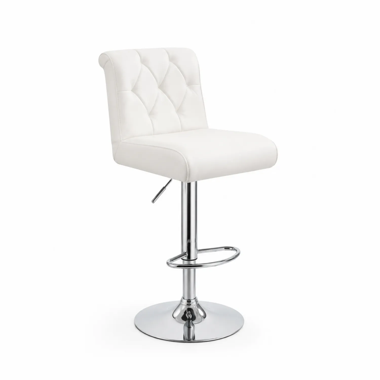 Silla de Bar Ajustable de PU y Acero Cromado Blanco