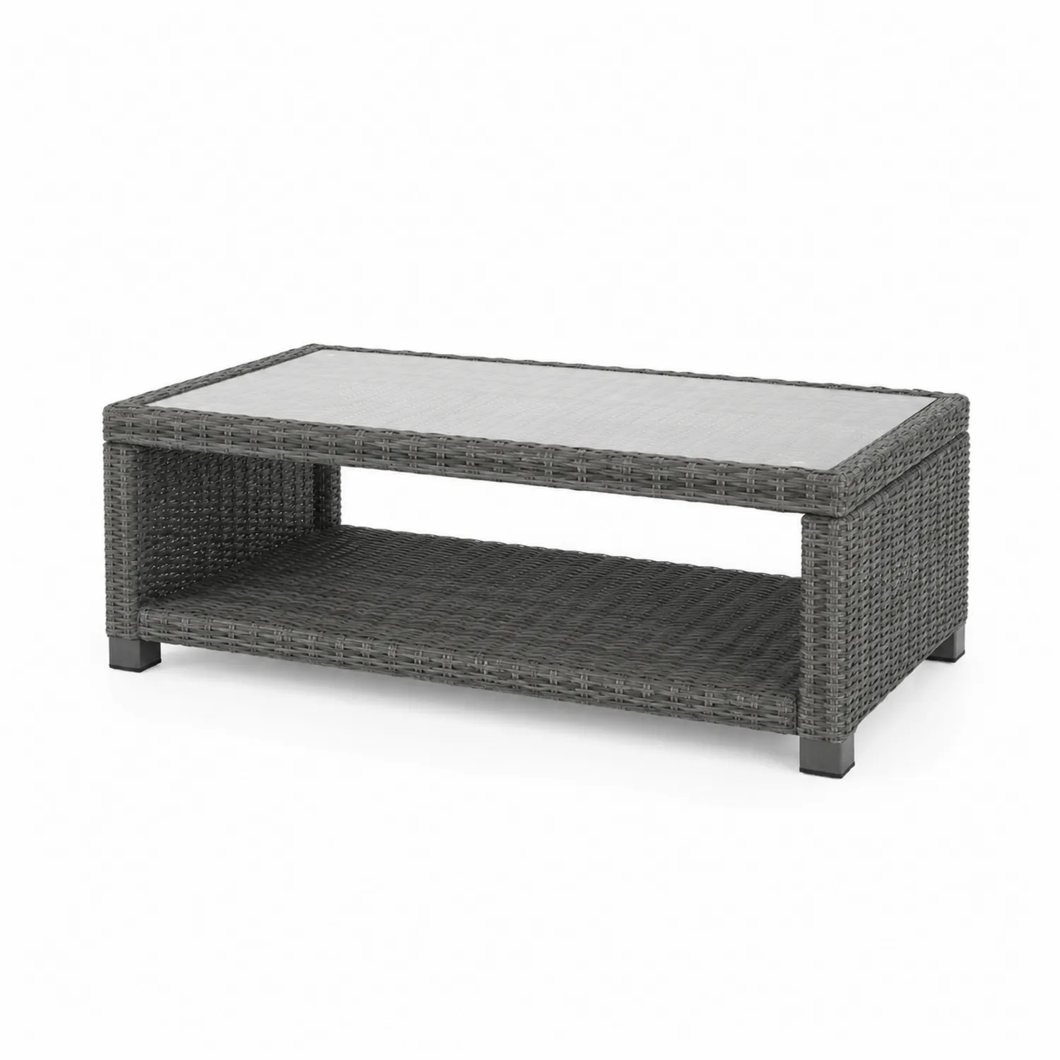 Mesa de centro de ratán con cubierta de vidrio templado