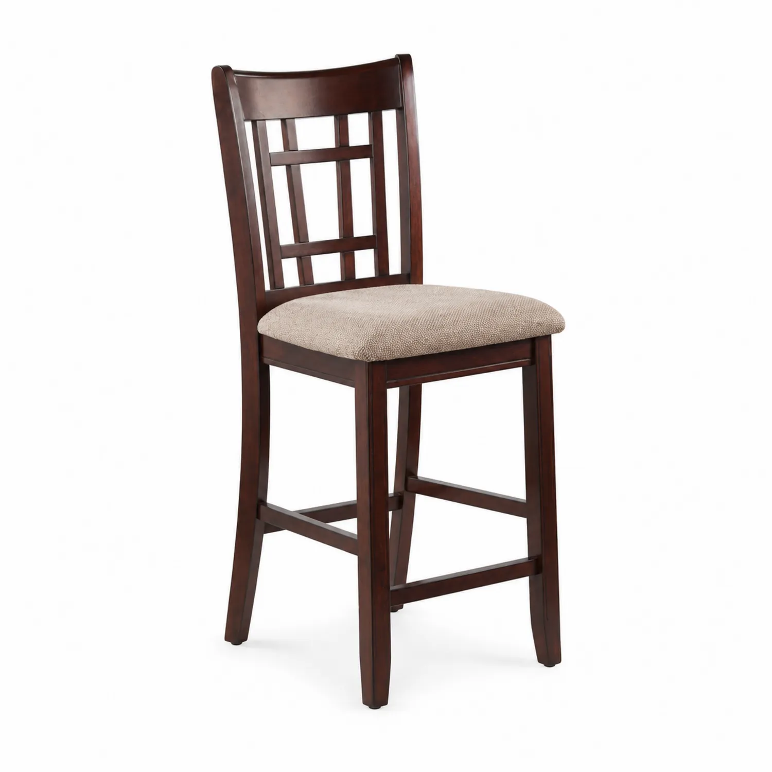 Taburete de Madera con Asiento de Tela Beige