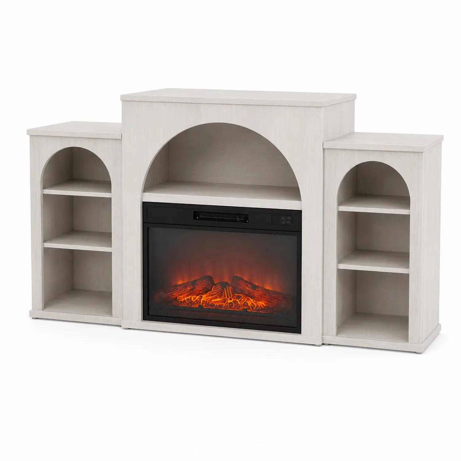 Mueble de MDF con Chimenea Eléctrica y Estantes Blancos