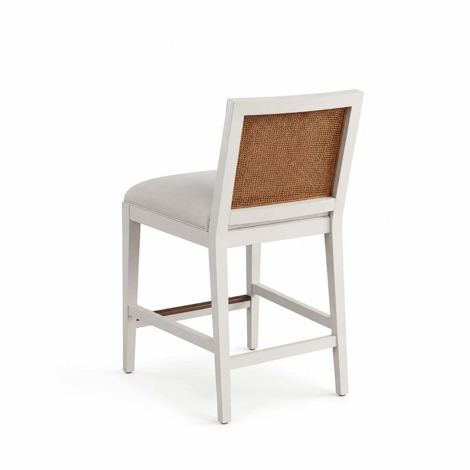 Taburete de barra con respaldo de ratán y asiento gris