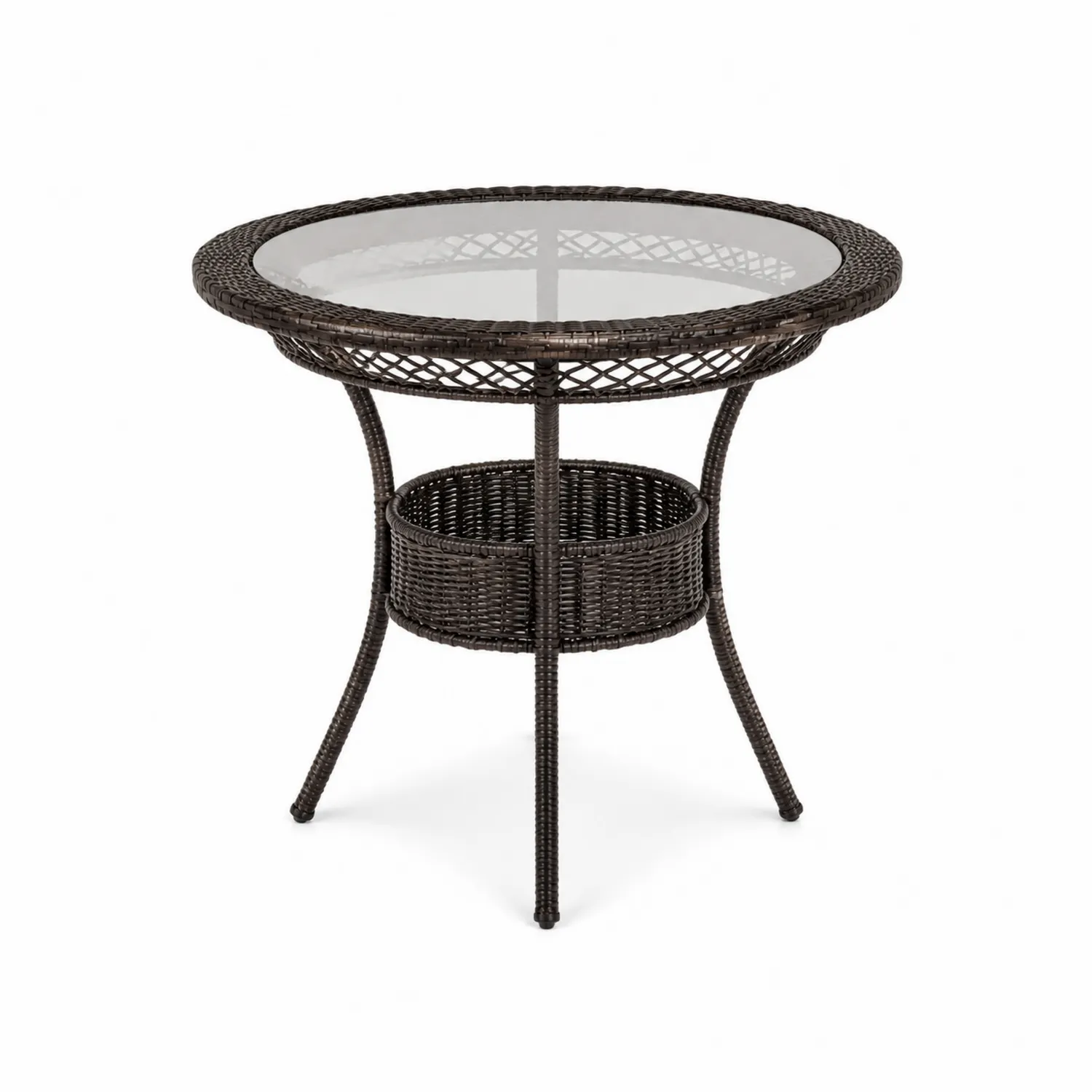 Mesa redonda de ratán sintético con vidrio templado de 5 mm, diám. 80 cm