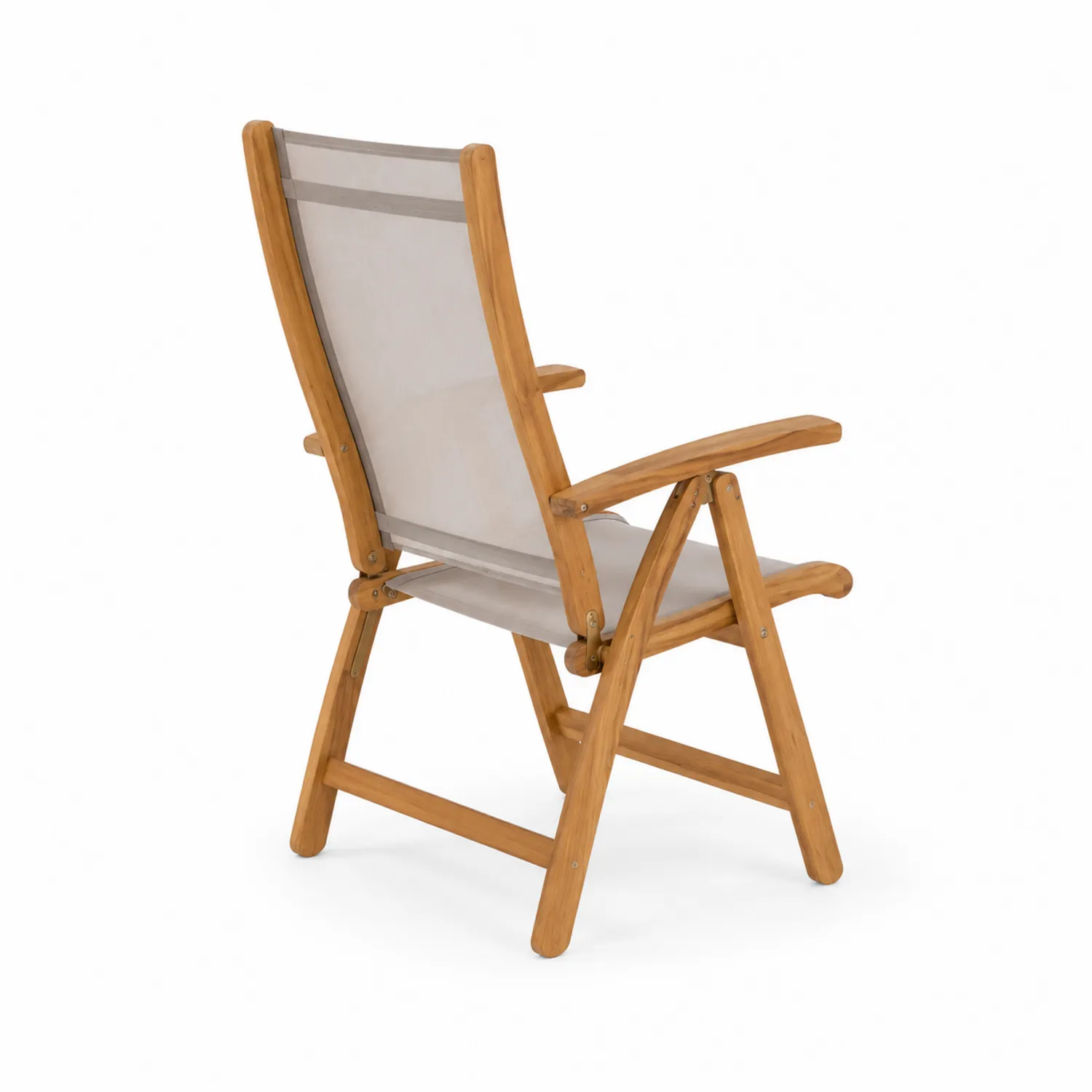 Silla de madera de teca ajustable con tejido textilene beige