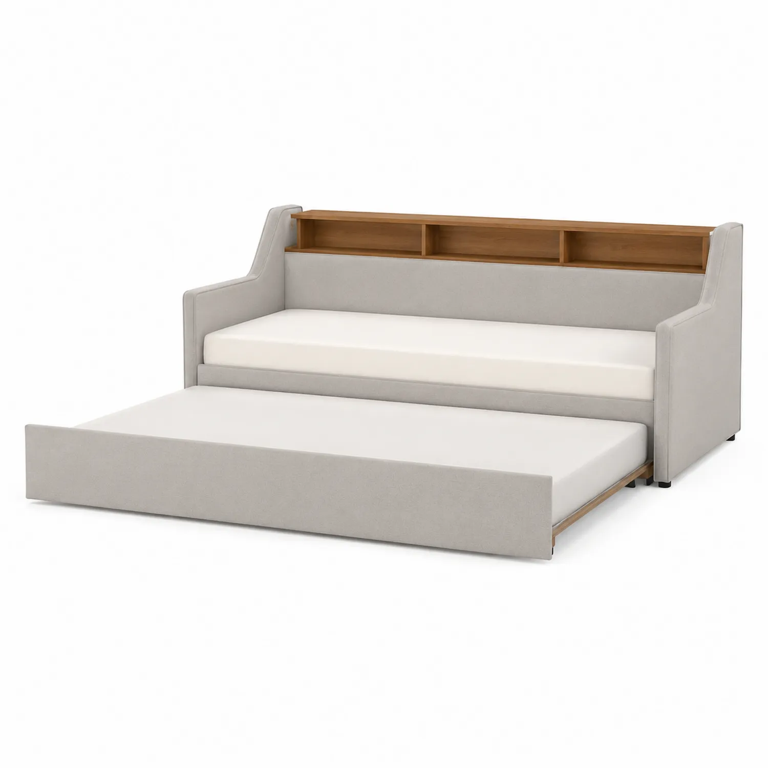 Diván con cama nido y estantería beige 200x90 cm